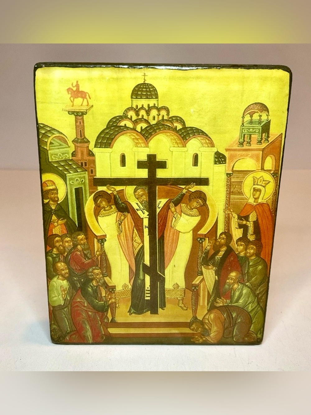 Vintage Orthodox Icon Exaltation of the Holy Cross Wood 5” Byzantine Style